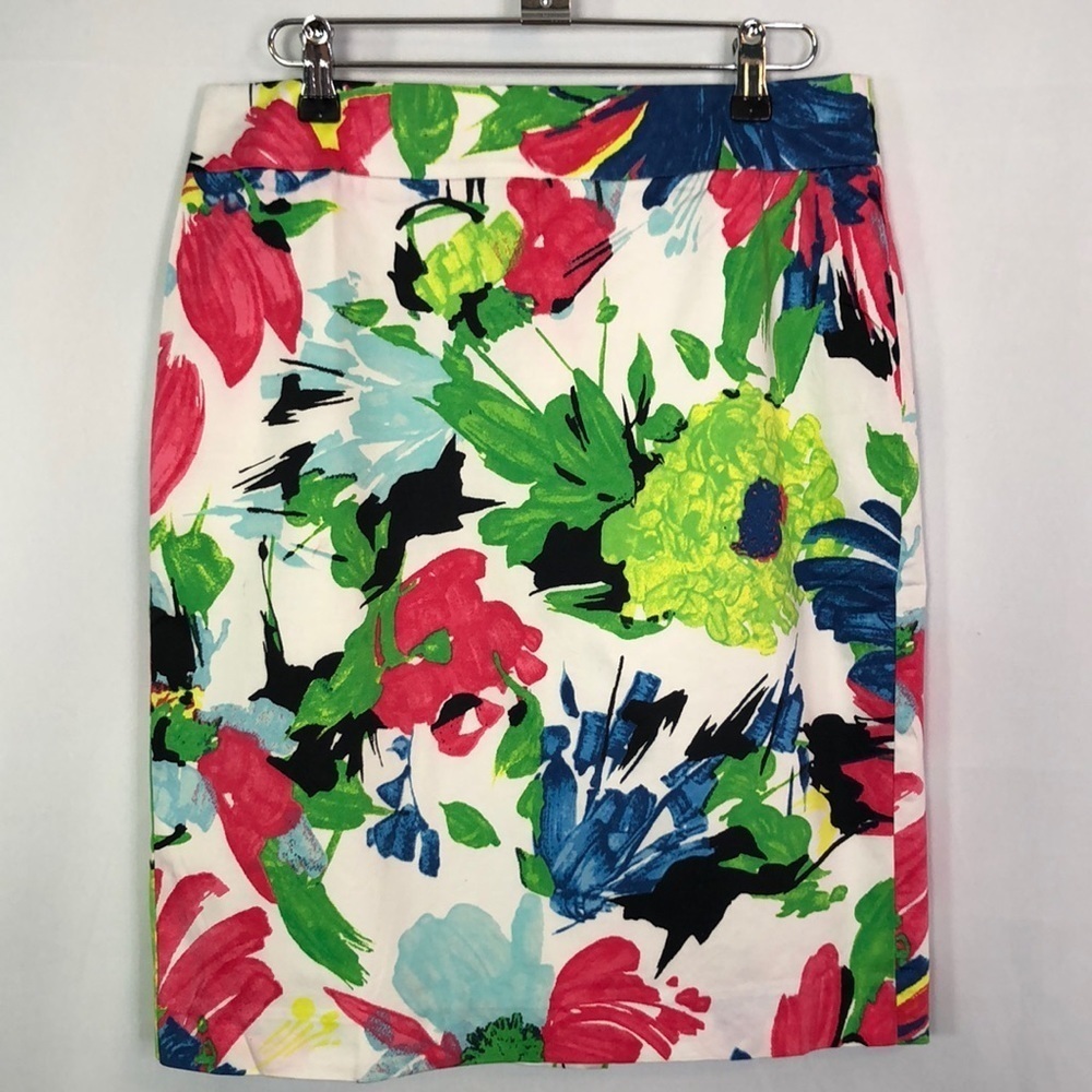 Ann Taylor Womens Pencil Skirt Multicolor Floral Above Knee Lined Size 6
